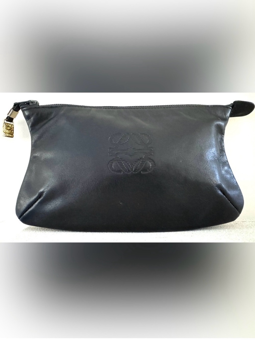 Loewe Black Leather Anagram Zip Clutch Pouch